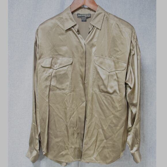 Baldanza Pure Silk Button-Up Shirt in Champagne Gold – Size 6 - Picture 1 of 4